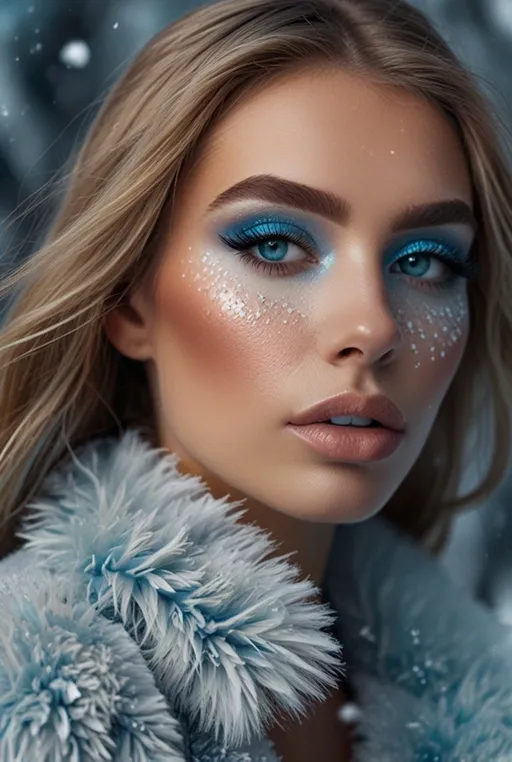 13. Icy Blue Eyeshadow and Frosted Lips