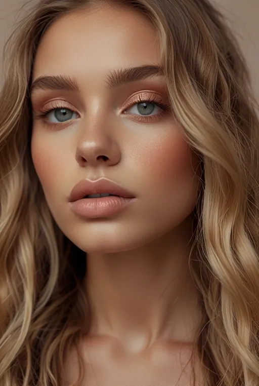 15. Soft Peachy Makeup with Natural Waves