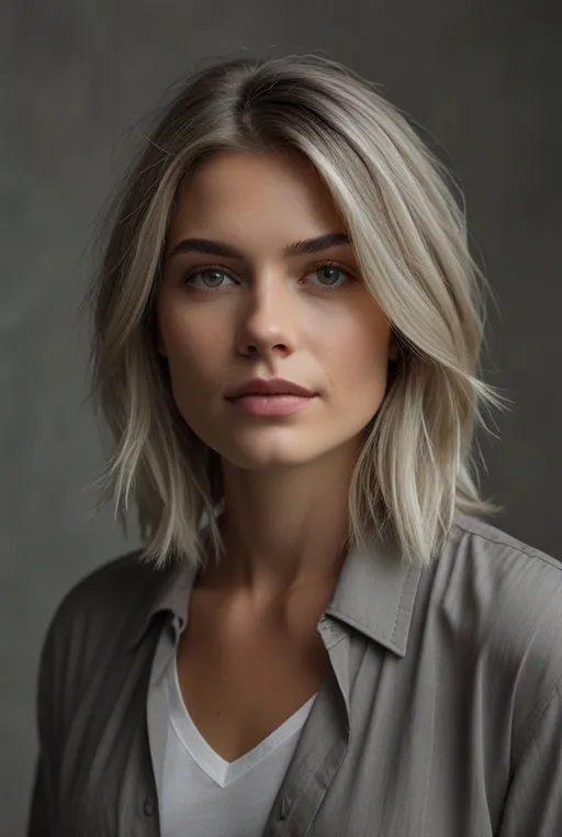 17. Layered Lob with Ice Blonde Highlights