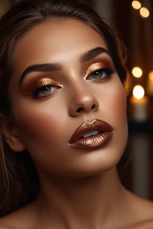 19. Metallic Copper Eyeshadow and Glossy Lips