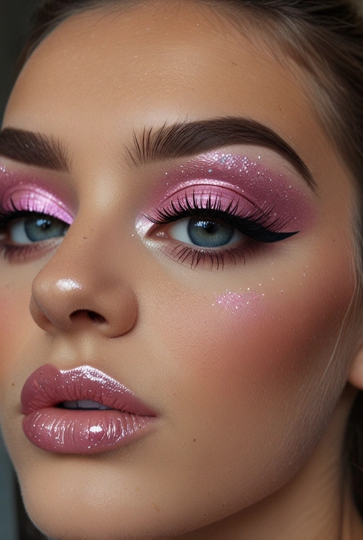 21. Pink Glitter Cut Crease with Bold Lashes