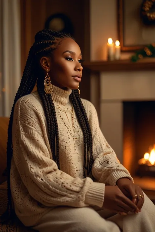3. Long Box Braids With Golden Beads