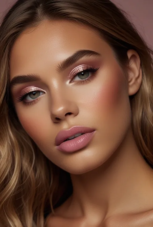 9. Soft Gold Highlights and Pink Lips