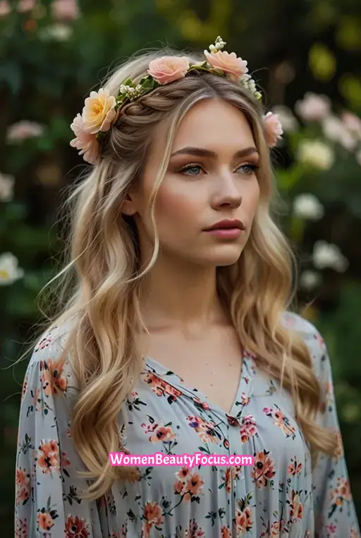 10. Half-Up Hairstyle With Braided Crown