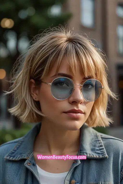 17. Textured Bob with Curtain Bangs