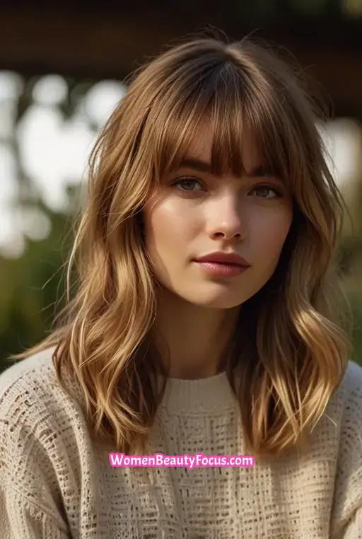 2. Textured Waves With Curtain Bangs