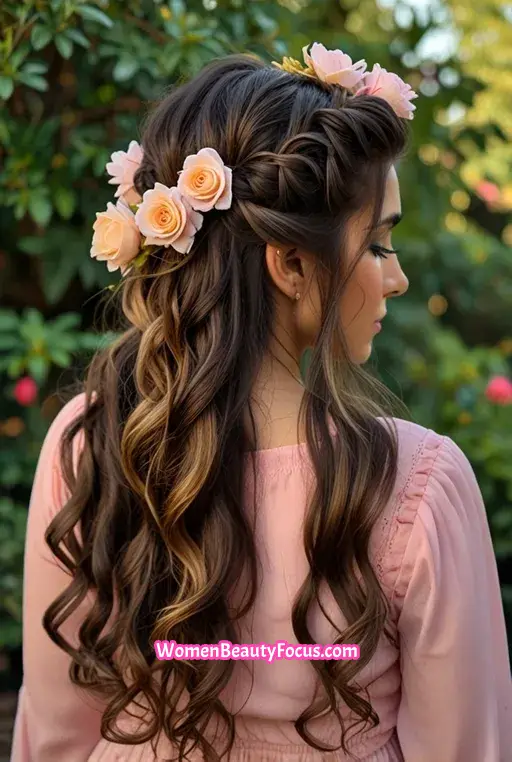 20. Braided Crown with Loose Curls