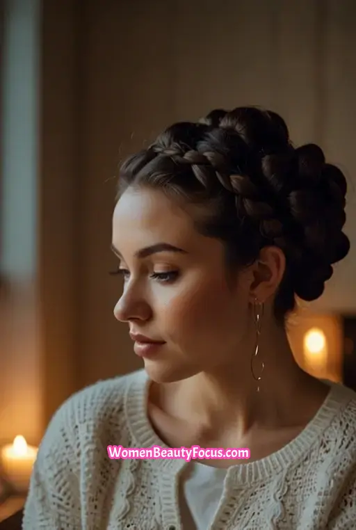 21. Twisted Halo Braid with Side Bun
