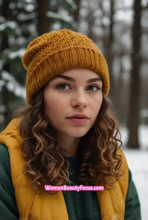 8. Natural Curls with a Knit Beanie