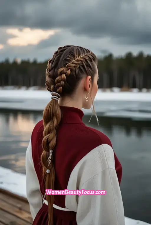 9. Long Braided Ponytail with Accessories