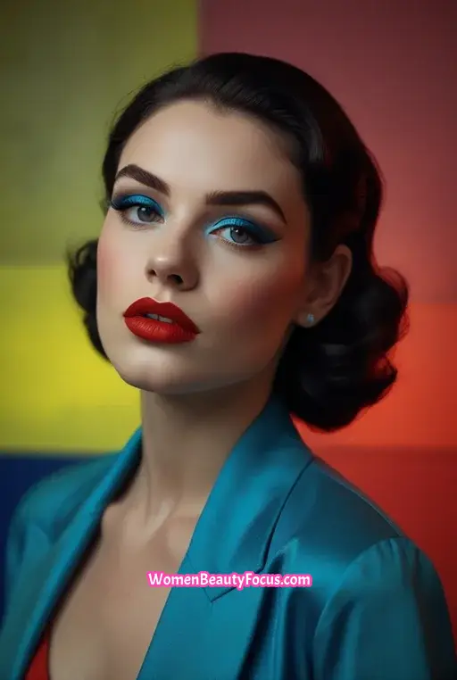 1. Bold Blue Eyeshadow with Classic Red Lips