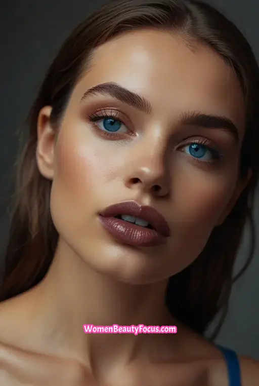10. Glossy Blue Lips with Minimal Eye Makeup