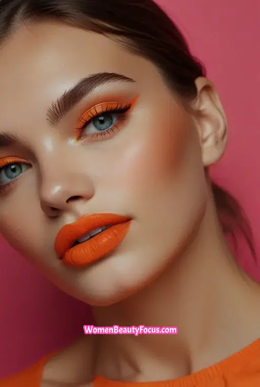 11. Classic Winged Eyeliner with Bright Orange Lips