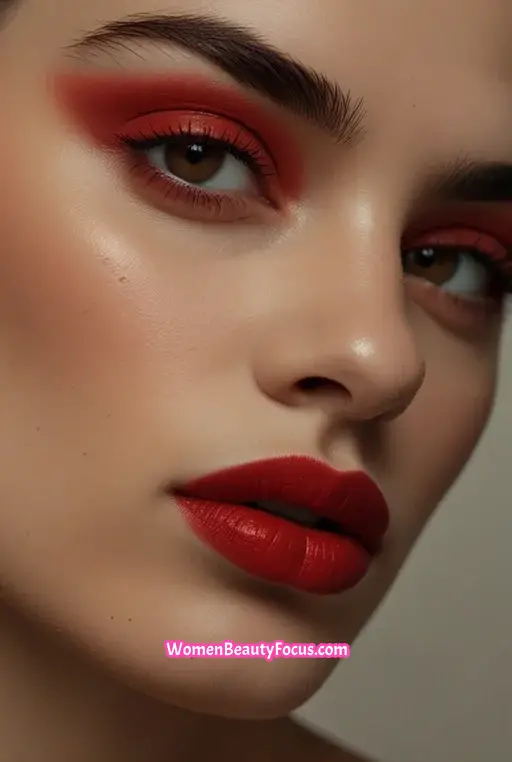 12. Bold Red Eyeshadow with Simple Liner