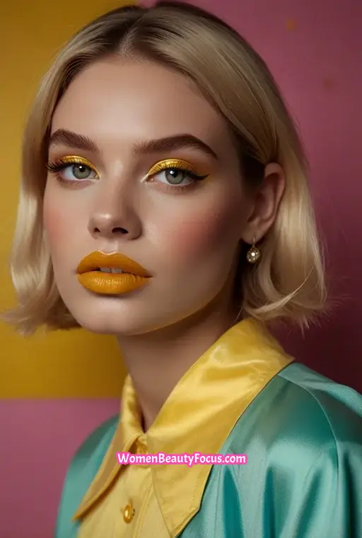 13. Retro Pop of Yellow Eyeshadow with Glossy Lips