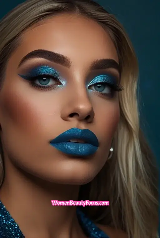 15. Blue Glitter Cut Crease with Matte Lips