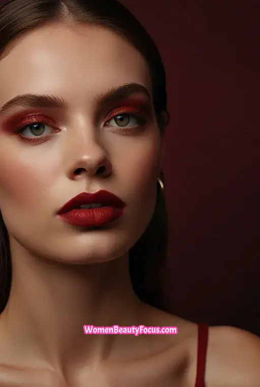 15. Deep Red Eyeshadow with Winged Liner