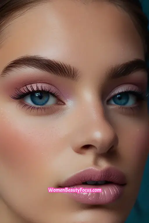 16. Frosted Blue Eyeshadow with Pink Glossy Lips