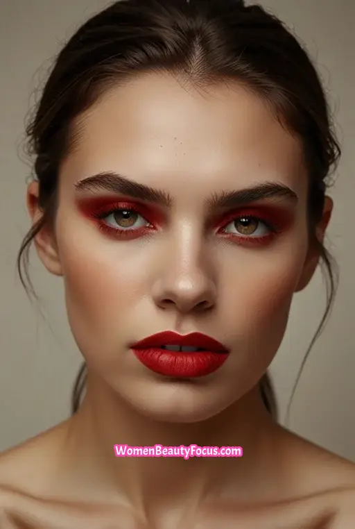 17. Bold Red Eyeshadow with Lips