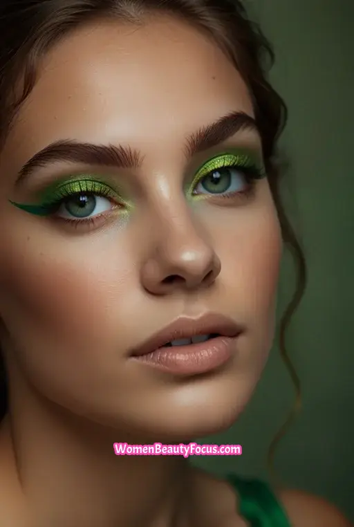 17. Glowing Skin with Electric Green Eyeliner