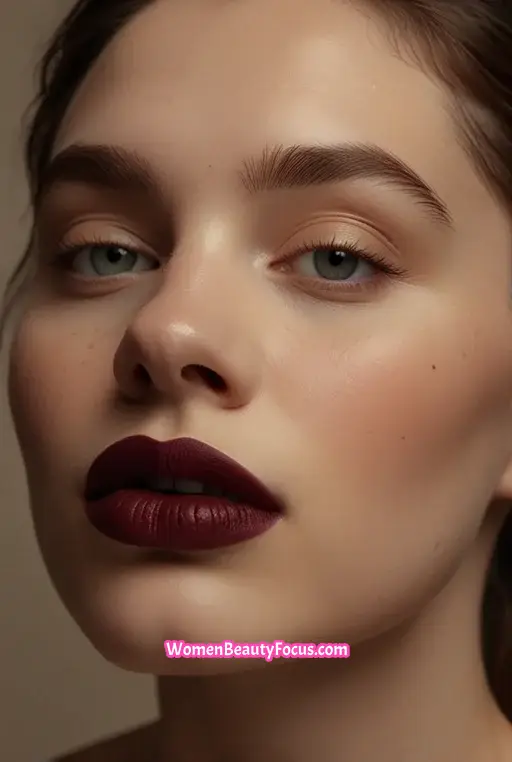 18. Burgundy Lipstick with Minimal Eye Makeup