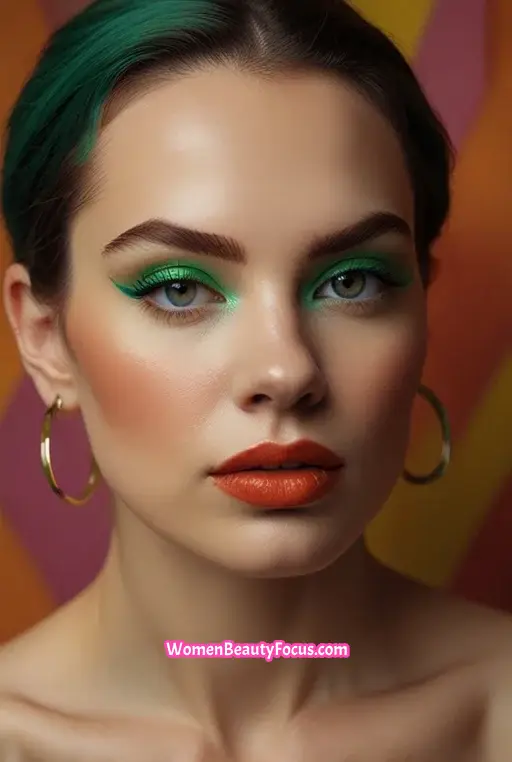 18. Electric Green Eyeliner with Glossy Lips