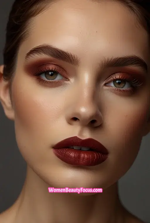 18. Warm Copper Eyeshadow with Bold Wine Lips