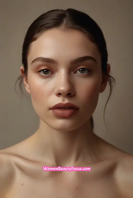 19. Glossy Eyelids with Soft Brown Lips