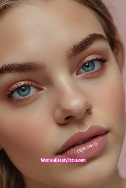 19. Soft Blue Eyeshadow with Glossy Pink Lips