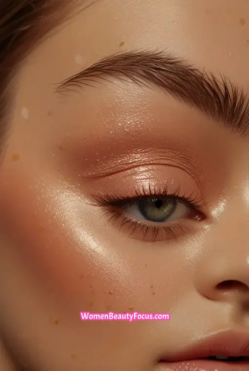 2. Shimmery Peach Eyeshadow with a Fresh Glow