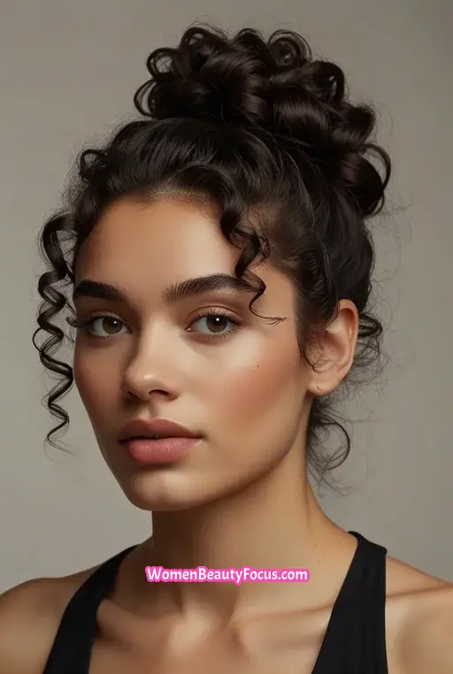 22. Curly Top Knot with Loose Curls