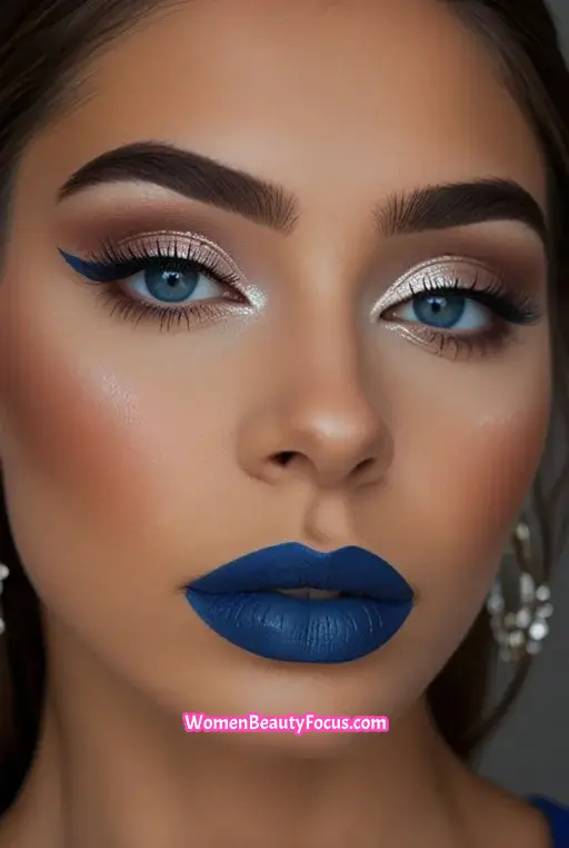 4. Blue Cut Crease with Glossy Lips