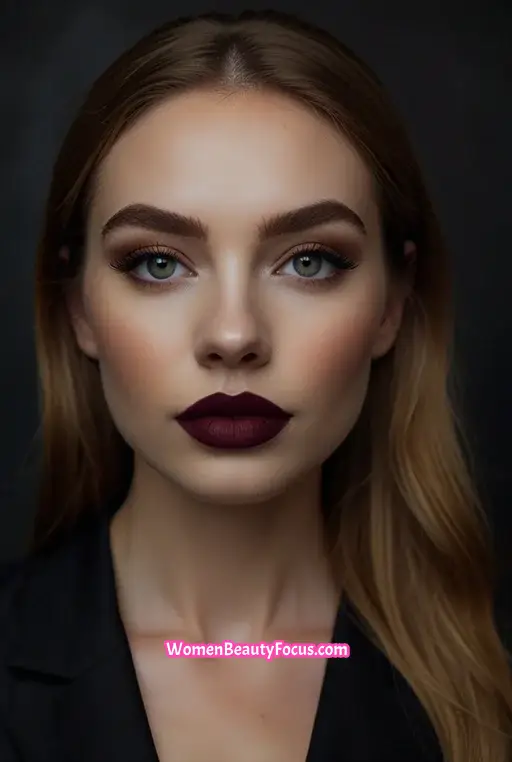 4. Dramatic Cat Eyes with Dark Burgundy Lips