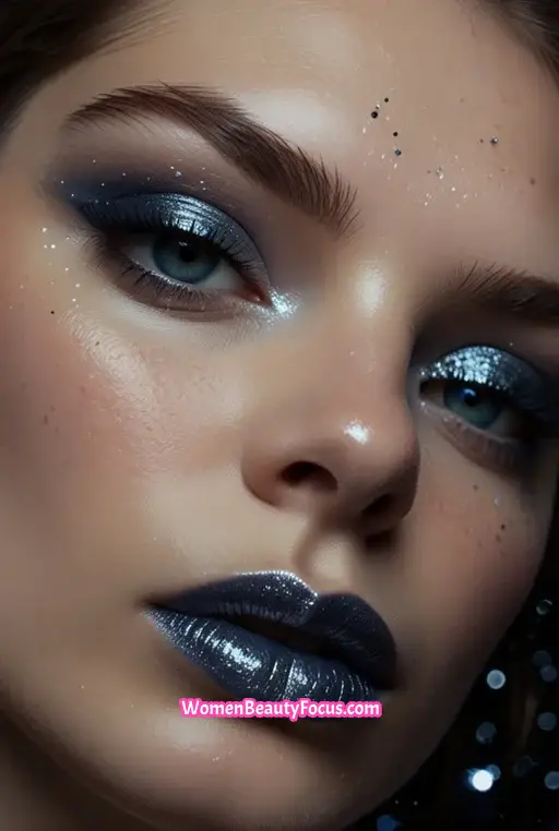 4. Midnight Blue Eyeshadow with Subtle Sparkle