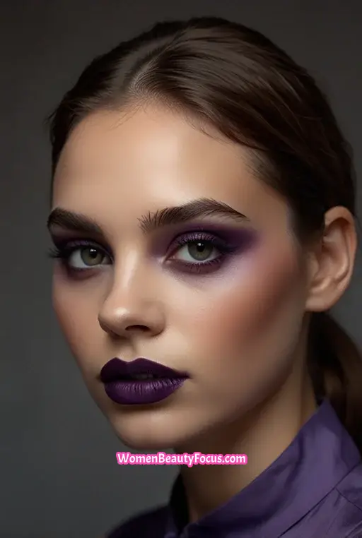 5. Glossy Black Lips with Blended Eye Shadow