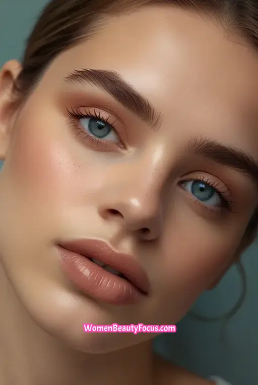 5. Subtle Blue Eyeshadow with Peachy Lips