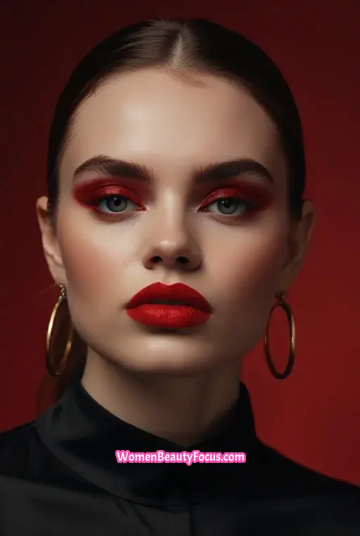 6. Black Eyeshadow with Crimson Eyeliner