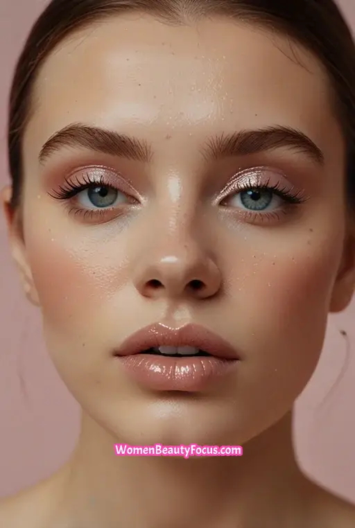 6. Glittery Eyeshadow with Gloss Lips