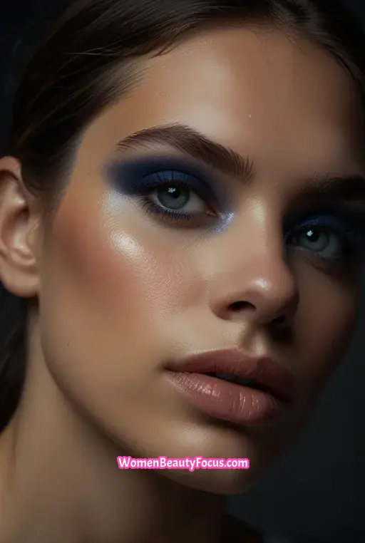 6. Midnight Blue Eyes with Glowing Highlighter