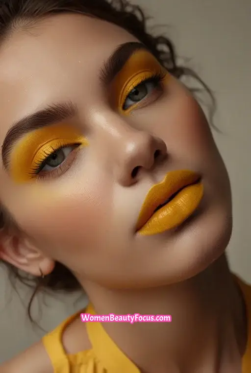 6. Vibrant Yellow Eyeshadow with Lips