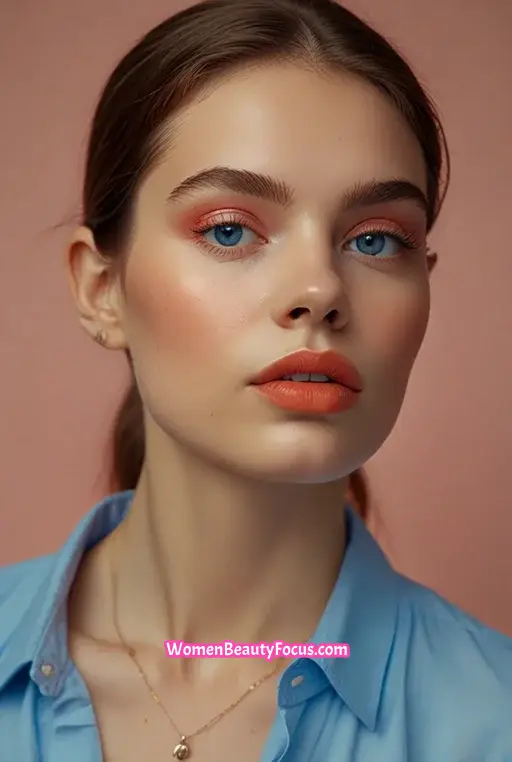 7. Electric Blue Eyeliner with Coral Lips