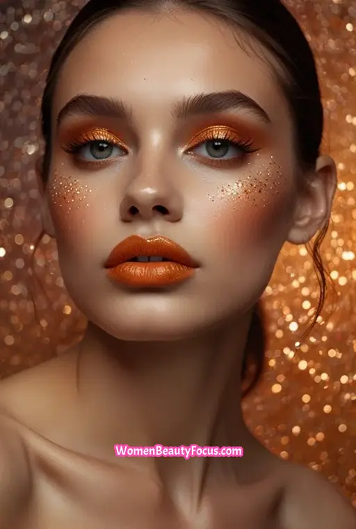 7. Orange Eyeshadow with Glitter Accents