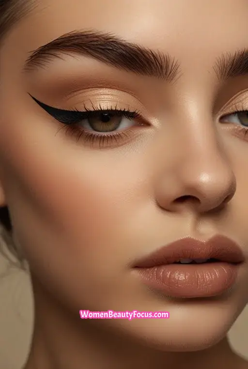 7. Thick Winged Eyeliner with Neutral Lips