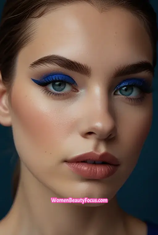 8. Bold Blue Eyes with Glossy Lips