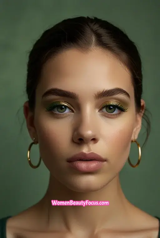 8. Dark Green Eyeshadow with Gold Liner