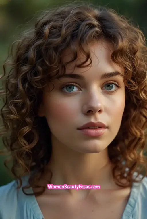 9. Curly Hair with Wispy Bangs