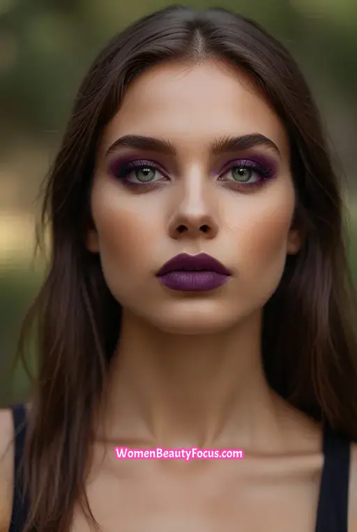 9. Deep Purple Smokey Eyes with Barely There Lips