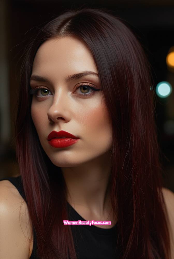 1. Sleek Black Hair with Crimson Red Streaks