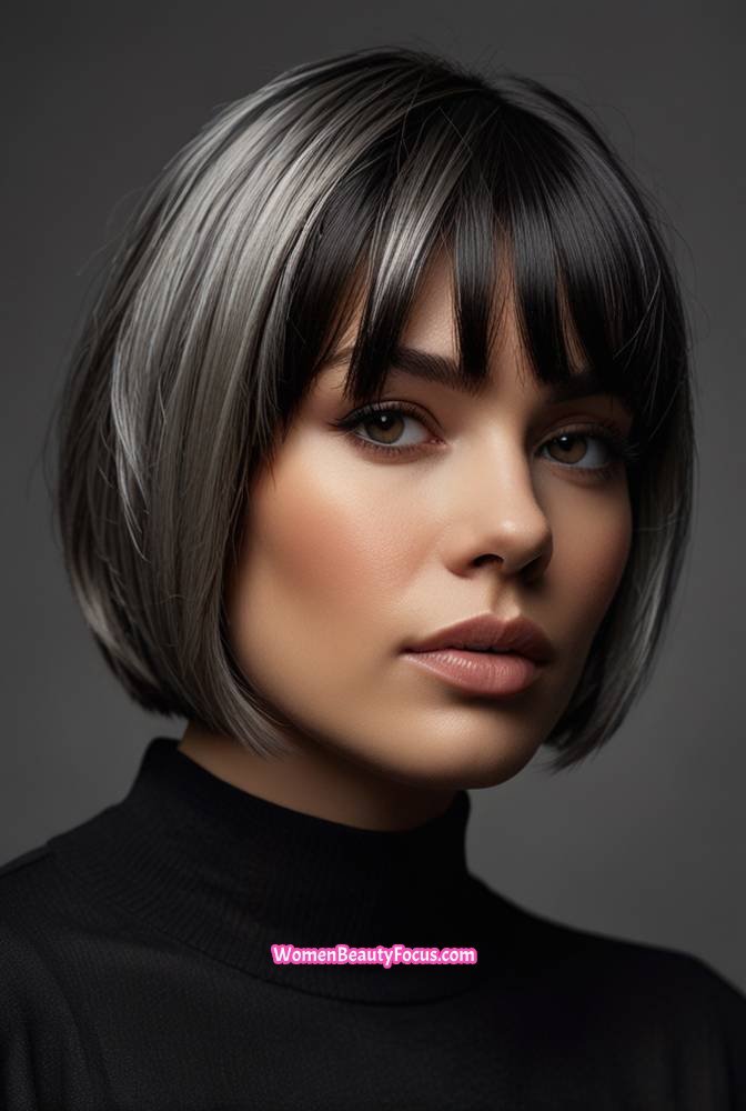 1. Sleek Silver Bob with Middle Part