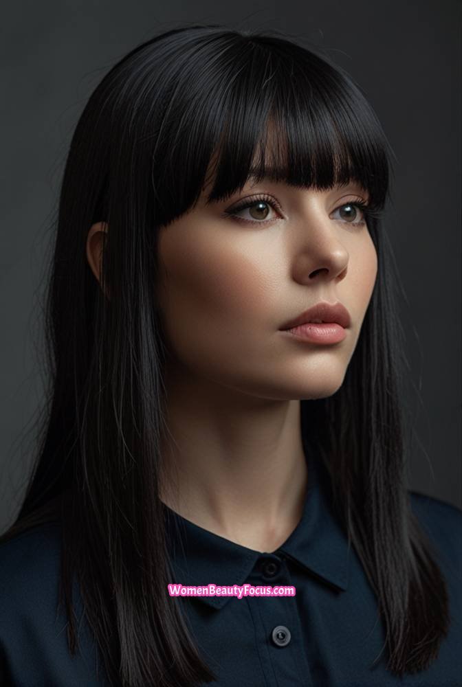 10. Straight Hair with Blunt Bangs